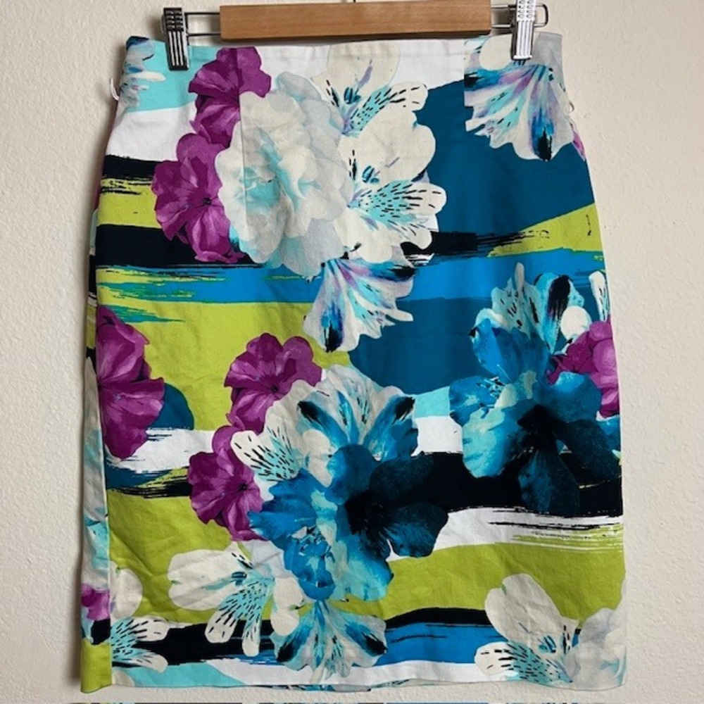 Worthington Sz 12 Skirt‎ Colorful Bold Watercolor Career Office Style Dopamine